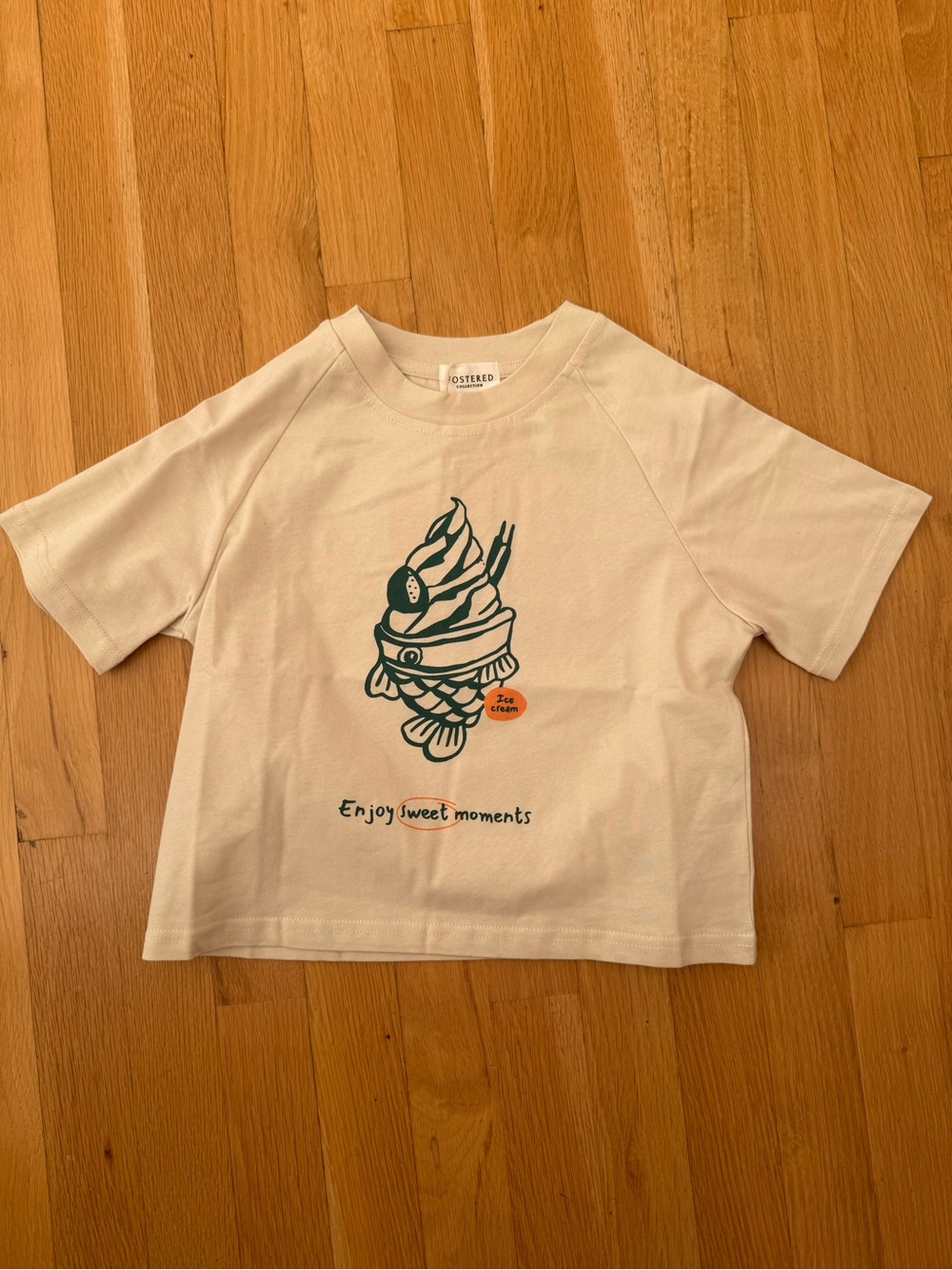 Fostered Collection Cream Short-Sleeve Tee with Dark Green Ice Cream Graphic
